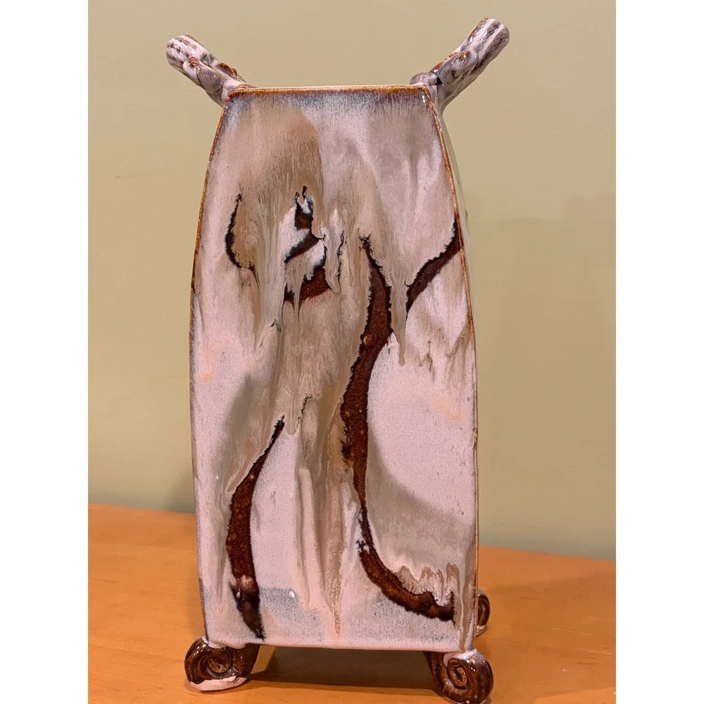 Soden Studio Pottery Large Footed Rectangular Vase Drip Glaze Signed 15.5
